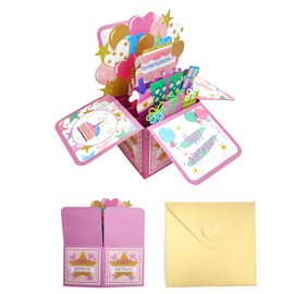 BEANPRECOY Happy Birthday Pop Up Card, 3D Happy Birthday Card, Paper Pop Up Birthday Cards with Blank Card and Envelope, Adults and Kids Funny Happy Birthday Pop Up Card for Men and Women All Ages (D)