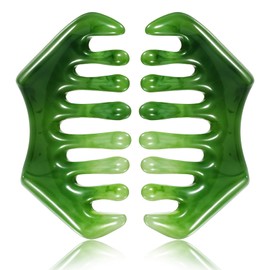 2PCS Jade Comb Hair Gua Sha Scalp Gua Sha Green Massage Stone Hair Comb Multifunctional Handheld Head Tools Jade Natural Guasha Scraping Scalp Comb for Head Relaxation Acupoint Treatment Hair Growth