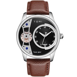 CIVO Men's Analogue Watch Men Waterproof Leather Strap Date Quartz Men's Watch, Silver case, Sports, modern