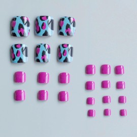 BABALAL Toe Press on Nails Square Fake Toe Nails Purple Blue Glue on Toe Nails for women Cheetah Wild Toe Acrylic Nails 24Pcs Summer Gel Toe Nails Supplies