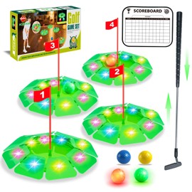 VATOS Light up Golf Putting Game Set - Glow Mini Golf Toy with 4 LED Holes, 4 Balls(2 Glow), Extendable Putter,Build Your Own Course at Home Indoor Outdoor Family Fun Golf Gifts for Kids Adults Golfer