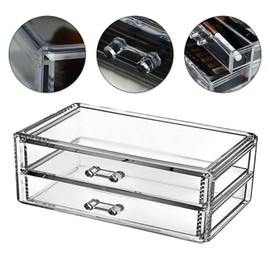 2-Tier Clear Acrylic Makeup and Jewelry Organizer Box, 18.5x10x9cm, Lightweight Storage