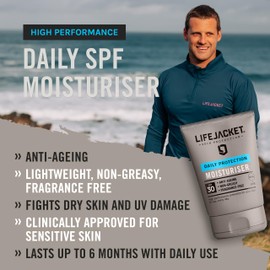 LifeJacket Daily Protection Moisturiser SPF 30 - Broad Spectrum Anti Fatigue, Anti-Ageing, Anti Wrinkle, UV Defence Face Cream for Sensitive Dry Skin (100ml (Pack of 1))