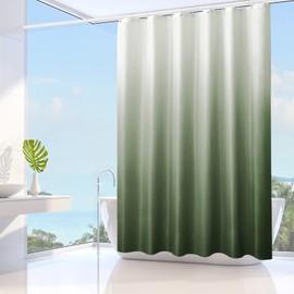 Gibelle Sage Green Shower Curtain, Ombre Shower Curtains for Bathroom, Waffle Weave Textured Fabric Shower Curtain Set with Hooks, Water Repellent and Machine Washable, 72 x 72