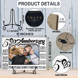 Ogleqoo Happy Anniversary Picture Frame Gifts, 5th Anniversary Photo Frames, 5 Years Anniversary Valentines Gifts for Husband/Wife/Him/Her, Home Office Desk Decorations, Mr and Mrs Gifts-A29