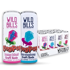 Wild Bill’s Craft Soda Variety Pack – Ring Pop Soft Drinks – Watermelon, Strawberry, Berry Blast & Blue Raspberry – Pure Cane Sugar, No HFCS, Caffeine Free, Vegan, Gluten Free - 12 Oz Cans 12 Pack
