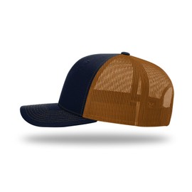 Joe's USA Richardson 112 Adjustable Trucker Cap - Premium Snapback Caps-OSFM - 1 Pack - Navy/Caramel