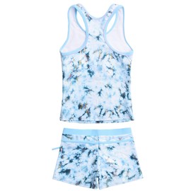 JerrisApparel Traje de baño de dos piezas para niña pequeña, Azul claro, 14-15 Años