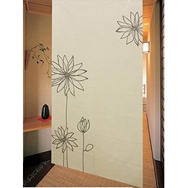 ロングのれん ラインフラワー 幅85cm×丈170cm BE