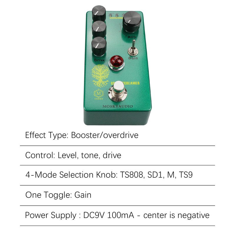 MOSKYAudio Booster/Overdrive Guitar Effect Pedal 4 Mode Switch & Level/Tone/Drive