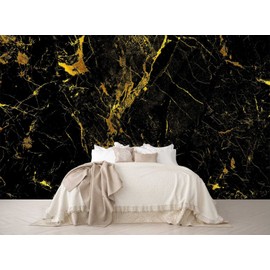 Reyhui Black and Gold Wallpaper Large Abstract Marble Pattern Wall Mural for Bedroom Living Room TV Background Sofa Wall (not self-Adhesive)