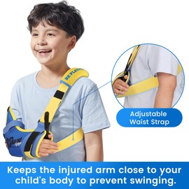 Velpeau Arm Sling Shoulder Immobilizer For Kids with Waist Strap -Sponge Filled Holder Support Brace for Child, Boy, Girl (Mesh-Duck Print, Right, 2XS: Bust 19″-23.5″)