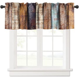 Barn Door Valances Curtains Vintage Rustic Wooden Farmhouse Brown Plank Western Retro Countryside Windows Short Curtain Valance for Kitchen Bathroom Decor with Rod Pocket, One Panel 54X18 Inches