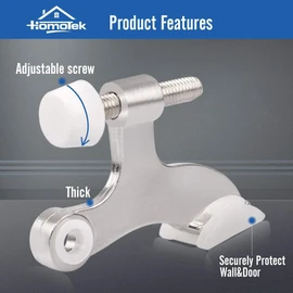 HOMOTEK 24 Pack Hinge Pin Satin Nickel Door Stopper,Adjustable Deluxe Heavy Duty Door Stopper 2-1/2"x1-3/4",with White Rubber Bumper Tips…