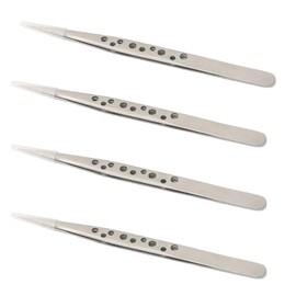 4 Pieces Eyelash Extension Tweezers, Precision Straight Tip Tweezers with Holes for Jewelry Making, Electronics Repair and Hair Removal