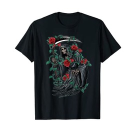 Death Flowers Goth Dark Rose Grim Reaper Scythe T-Shirt