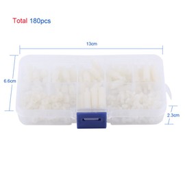 QANYEGN 180pcs White M3 Nylon Hex Screws Nuts, Waterproof Male Female Bolts Nuts, Hexagonal Standoffs Assortment Kit with Box