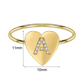 AoedeJ Initial Letter Ring Sterling Silver Stackable Ring 14K Gold Plated CZ Heart Initial Capital Letter for Women Teen Girls (E,9)