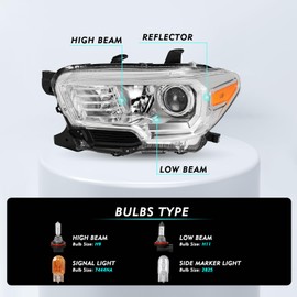 TUSDAR Headlight Assembly Set Compatible with 2016 2017 2018 2019 2020 2021 2022 Toyota Tacoma w/o LED DRL Headlamp Clear Lens Driver and Passenger Side Bulbs Included（Chrome Housing Amber Reflector）