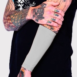 Tat2X Ink Armor Premium Forearm 9" Tattoo Cover Sleeves - No Slip Gripper - U.S. Made - Silver - Petite/Youth (single sleeve)