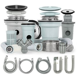 Acacia Living sink drain replacement drain pipe set plumbing kitchen stainless steel sink net drain hose, 03_sink set 2 pieces small / 아카시아리빙 싱크대 배수구 교체 배수관 세트 배관 주방 스텐 싱크망 배수 호스, 03_싱크통세트 2구 소