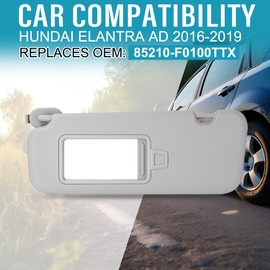 Grey Left Driver Side Sun Visor with Mirror Compatible with Hyundai Elantra 2016 2017 2018 2019 Replace#85210-F0100TTX