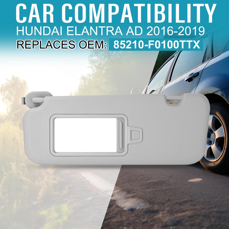 Grey Left Driver Side Sun Visor with Mirror Compatible with