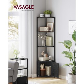 VASAGLE Corner Shelf with Storage, 5-Tier Corner Storage Cabinet, for Living Room, Bedroom, Kitchen, Bathroom, Ebony Black and Ink Black ULBC580B01