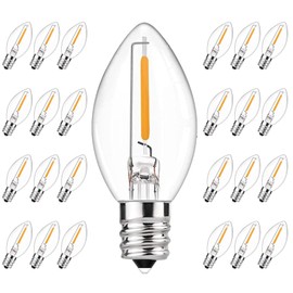 Konictom C7 LED Replacement Bulbs,25 Pack 0.6W C7 LED Christmas Lights Bulbs for String Lights,E12 Base,Warm White 2700K Waterproof Vintage Clear Bulbs for Night Light Candles Garden,Christmas