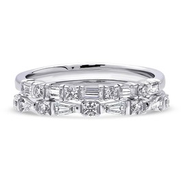 BERRICLE Sterling Silver Vintage Inspired Art Deco Wedding Rings Cubic Zirconia CZ Eternity Ring Set for Women, Rhodium Plated Size 4.5
