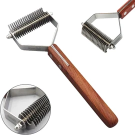 Careuoklab 20-Blade Coat King Rake, Undercoat Grooming Rake, Dematting Stripper, Shedding Tool for Medium to Large Dogs, Cats, Stainless Steel Combines with Solid Wooden Handle