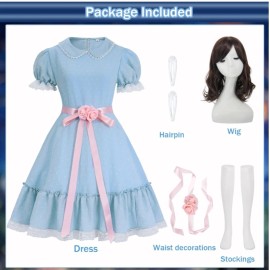 Rolecos Grady Twins Costume Blue Dress Creepy Sister Scary Doll Shining Pink  Size M