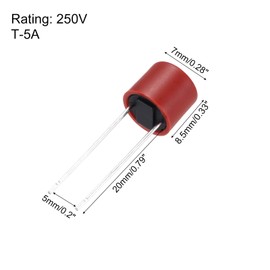 sourcing map 10Set Cylindrical DIP Mounted Miniature Round Slow Blow Micro Fuse with Fuse Holder for Electronic Parts PCB LCD Repair, T-5A 5A 250V, Red
