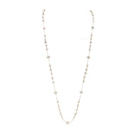 Austrian Aurora Borealis Crystal Sterling Silver Linked Cable Chain Necklace with White Cultured Freshwater (5.5-6mm) Potato Pearls, 30" for Women, Brides, Elegant Wedding Jewelry