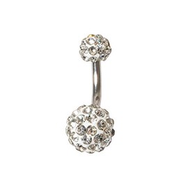 Double Shamballa/Ferido 316L 10mm Surgical Steel Belly/Naval Bar | Crystal Jewel Bars (Clear Double Shamballa)