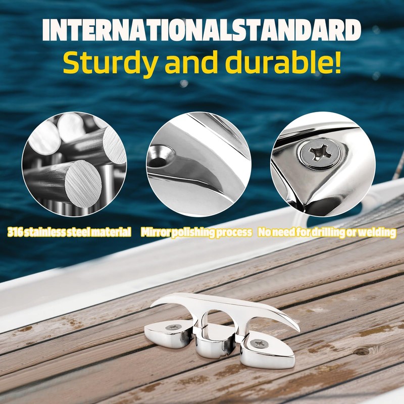 Pacify 2 Pack Folding Boat Cleats 316 Stainless Steel 4.5/5/6