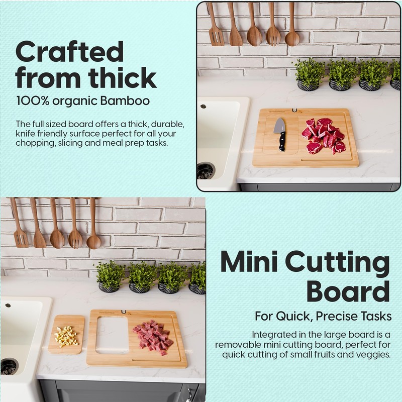 TerraStrike Bamboo Cutting Board Set with Knife Sharpener – Thick