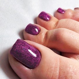 Purple Press on Toenails Short Square Fake Toe Nails Glitter False Toenails with Glossy Solid Color Acrylic Toenails Full Cover Gel Glue on Toenails Summer Artificial Toenails for Women Girls 24 Pcs