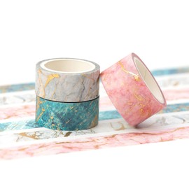 YUBBAEX 3 Rolls Bronze Texture Masking Tape Wide Gold Foil Stamping Super Cute Style Thin for Gift Wrapping, DIY Crafts, Notebook Decoration (Marble)
