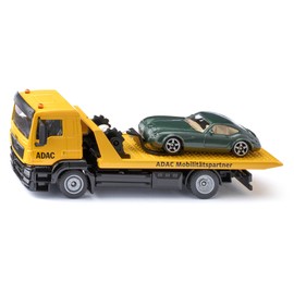 siku 2722, MAN ADAC Tow Truck Incl. Towing Toy Car, 1:55, Metal/Plastic, Yellow, Faithful Functions, Extendable Winch, Tilt and Lowerable Transport Platform