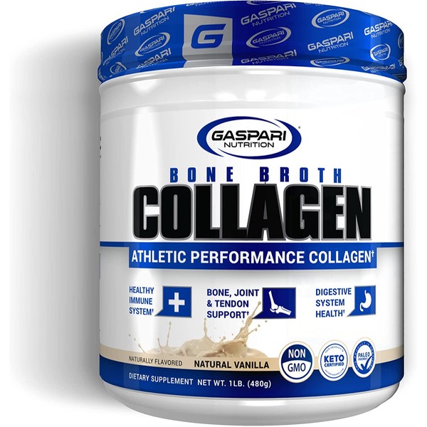 Gaspari Nutrition Bone Broth Athletic Performance Collagen, Joint Support, Digestive and Immune Health, Muscle Recovery, Glucosamine and Chondroitin Concentrated (30 Serving, Natural Vanilla)