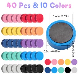 Pack of 40 Fridge Magnets, Whiteboard Magnets for Magnetic Board, Strong Round Magnet, Small, Fridge Magnets Colourful for Locker Magnetic Wall Photo Office School Board