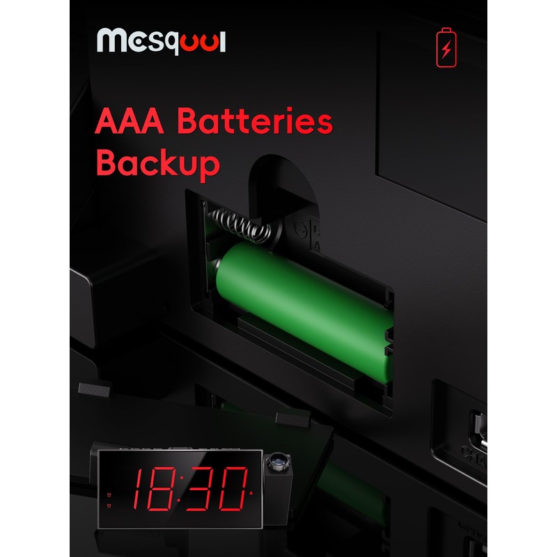 Mesqool Projection Alarm Clock, Loud Vibrating Alarm Clock for Heavy