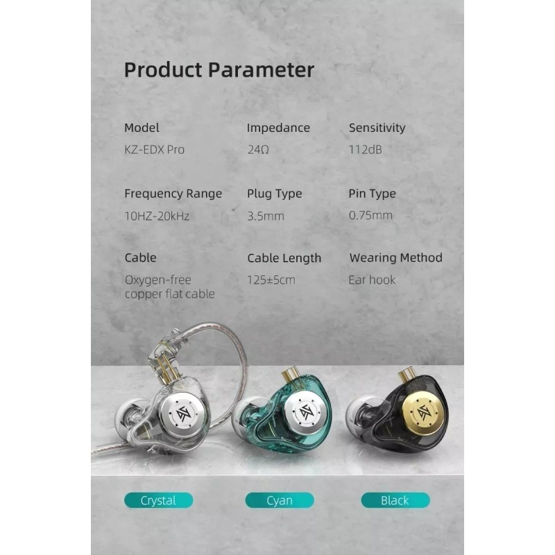KZ Audífonos in-ear KZ EDX Pro sin micrófono cristal transparente