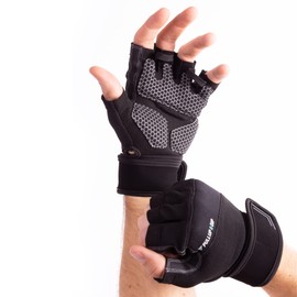 PULLUP & DIP Training Gloves for Weightlifting, Fitness Gloves with Wrist Brace for Men & Women, Workout Gloves for Bodybuilding, Weight Training, Powerlifting, Fitness (M)