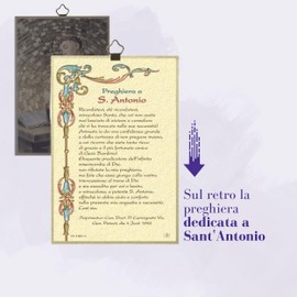 Fratelli Bonella | Sacred Picture on MDF Wood Made of Poplar Wood 8 mm with Image of Sant'Antonio and Prayer Chain on the Back 10 x 15 cm | Made in Italy