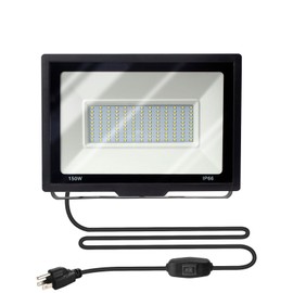 150W LED Flood Light Outdoor, 21000 Lumens, 5.25FT US Plug Cord with On/Off Switch, 120V Input Voltage, 6000K Daylight, IP66 Waterproof