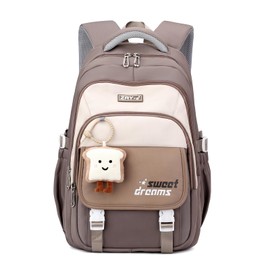 Amythe School Backpack Teenager - 36L School Bag for Girls 3rd - 5th Grade, Large Backpack for Middle and High School, Casual Children's Backpack with Cute Pendant and Trolley Strap, brown