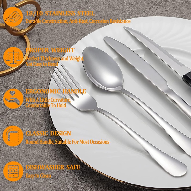 MUTNITT 48 Pcs Silverware Set with Steak Knives Service for