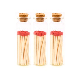 River Birch Cherry Red Tip Decorative Matches | 60+ Small Premium Wooden Safety Matches | 3 Bottles of 20+ Matches Each with Striker on Bottom | Home Decor